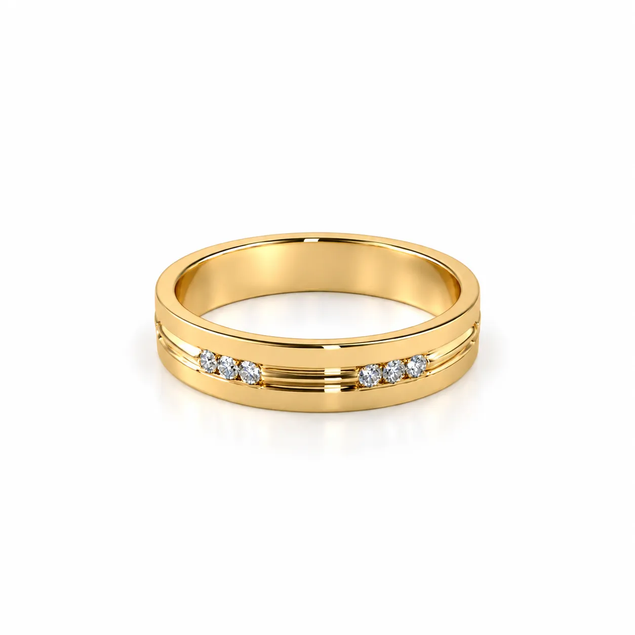 Classic Twin Diamond Men’s Band in yellow gold with twin round diamond clusters