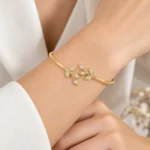 Elegant 18K Gold Leaf Marquise Lab Grown Diamond Gold Bracelet for Women - Image 2