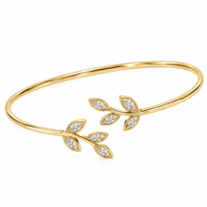 Elegant 18K leaf marquise lab grown diamond gold bracelet for women by Pure Gems World