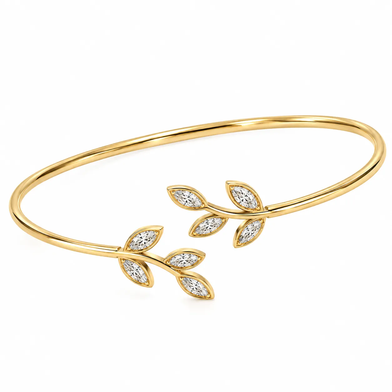 Elegant 18K leaf marquise lab grown diamond gold bracelet for women by Pure Gems World