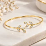 Elegant 18K Gold Leaf Marquise Lab Grown Diamond Gold Bracelet for Women - Image 3