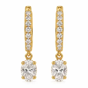 Oval Lab Grown Diamond Drop Hoop Earrings for Women 1.30 Carat