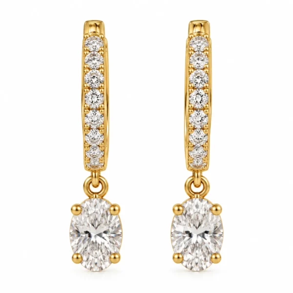 Oval Lab Grown Diamond Drop Hoop Earrings for Women 1.30 Carat