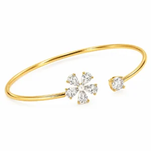 Elegant 18K floral pear and round lab grown diamond gold bracelet for women
