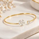 Elegant 18K Gold Floral Pear & Round Lab Grown Diamond Gold Bracelet for Women - Image 3