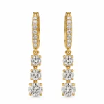 Three Stone Round Lab Grown Diamond Drop Hoop Earrings for Women 1.80 Carat