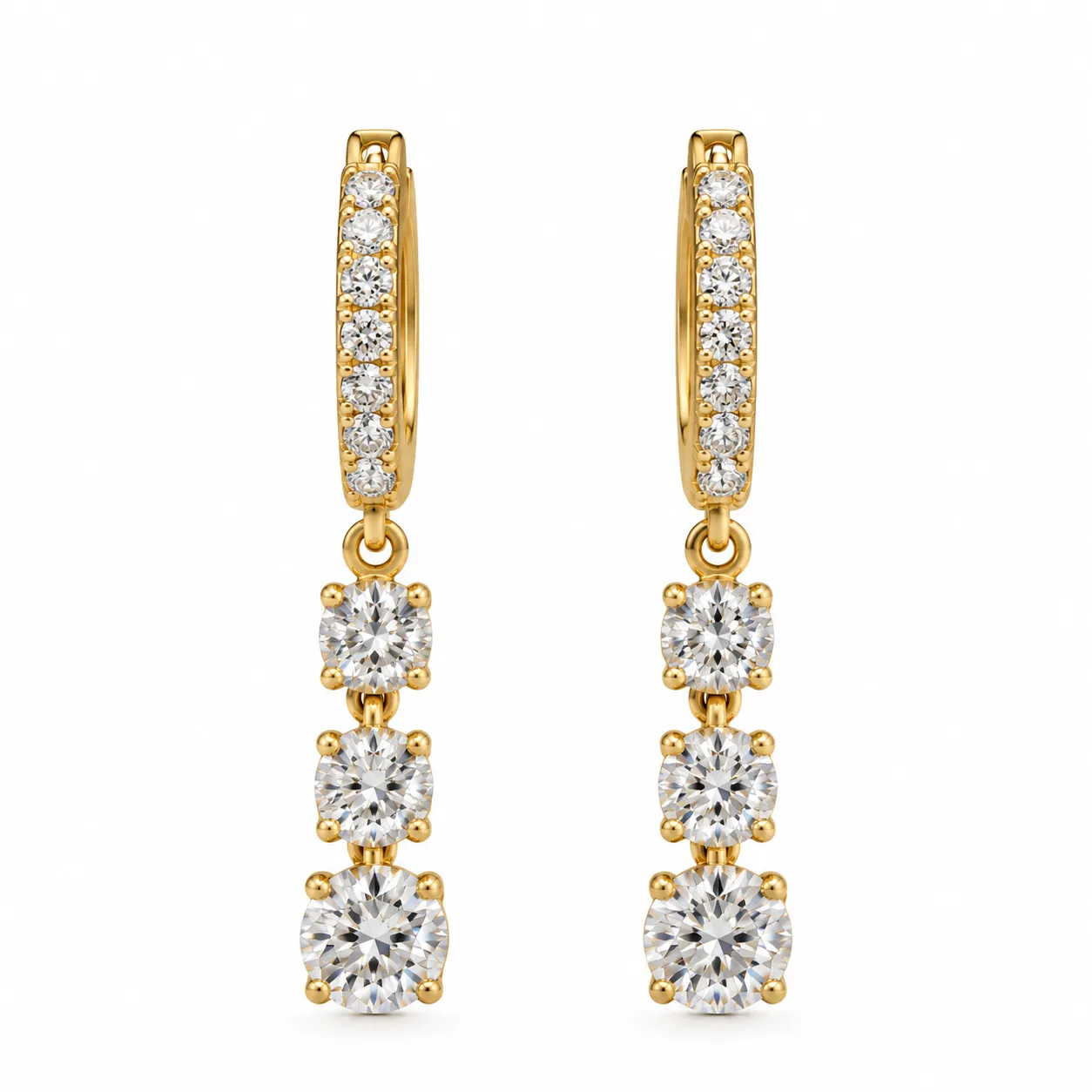 Three Stone Lab Grown Diamond Drop Hoop Earrings – 1.80 Carat Three Stone Round Lab Grown Diamond Drop Hoop Earrings for Women 1.80 Carat