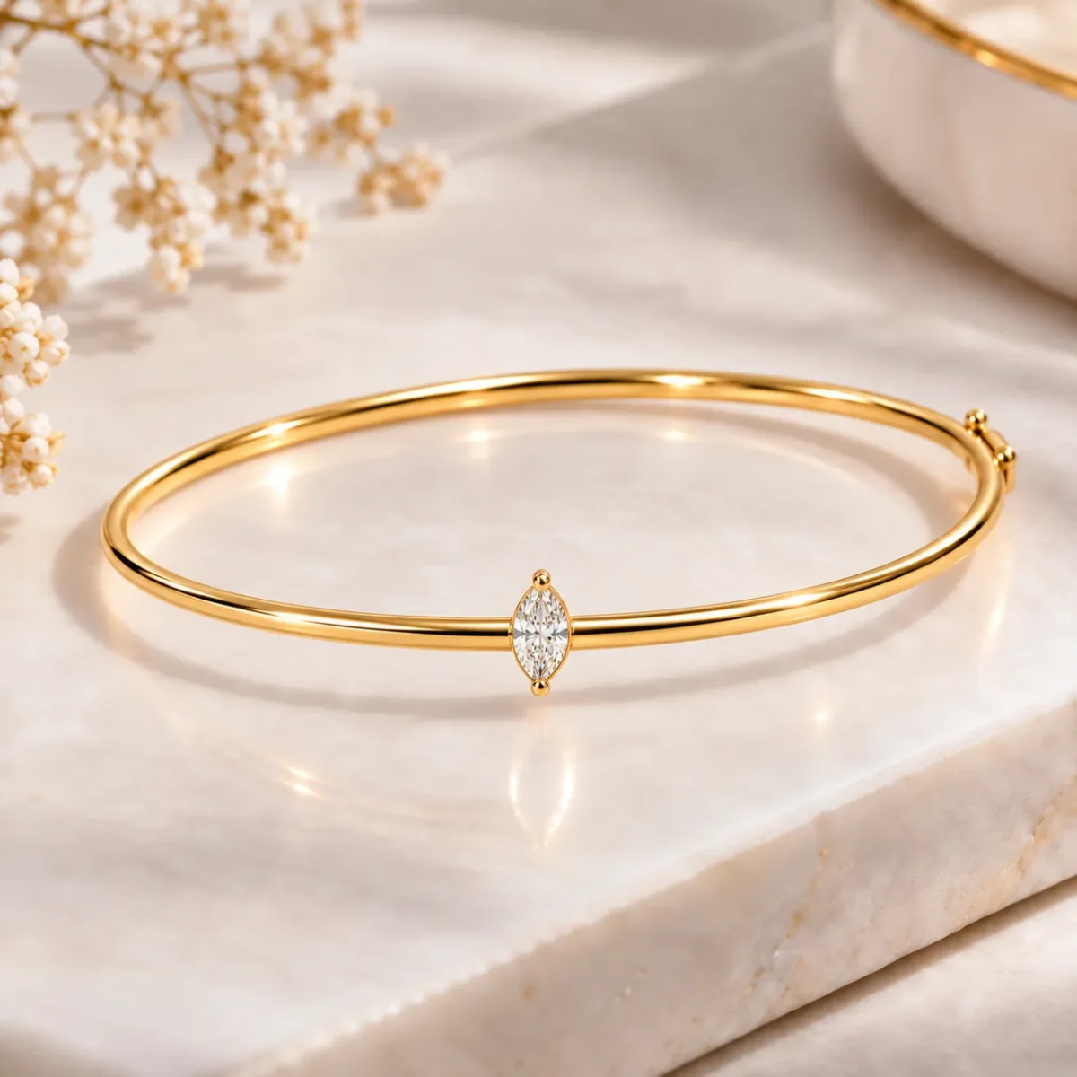 Elegant 18K Gold Marquise Solitaire Lab Grown Diamond Gold Bracelet for Women - Image 3
