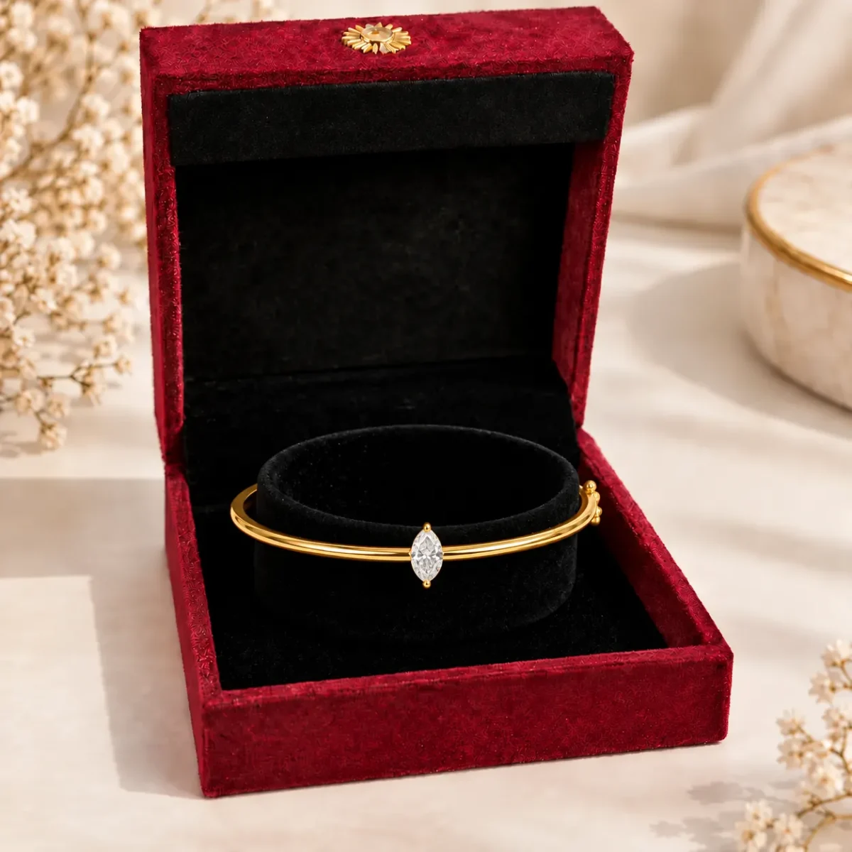 Elegant 18K Gold Marquise Solitaire Lab Grown Diamond Gold Bracelet for Women - Image 4