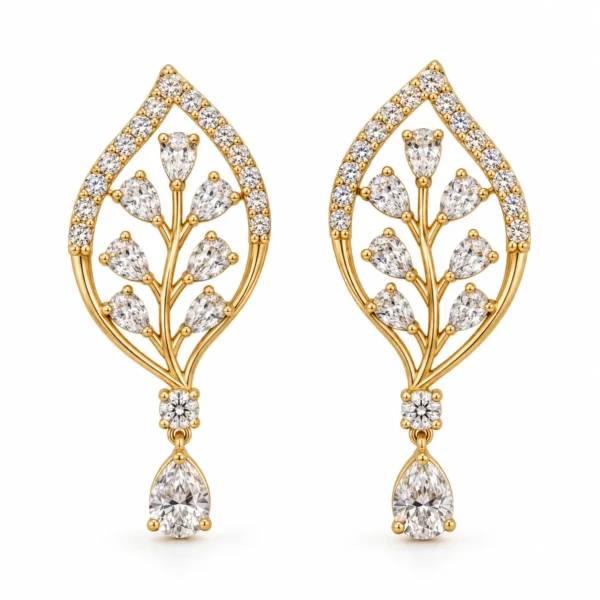 Elegant Pear Cut Lab Grown Diamond Leaf Drop Earrings for Women 2.80 Carat