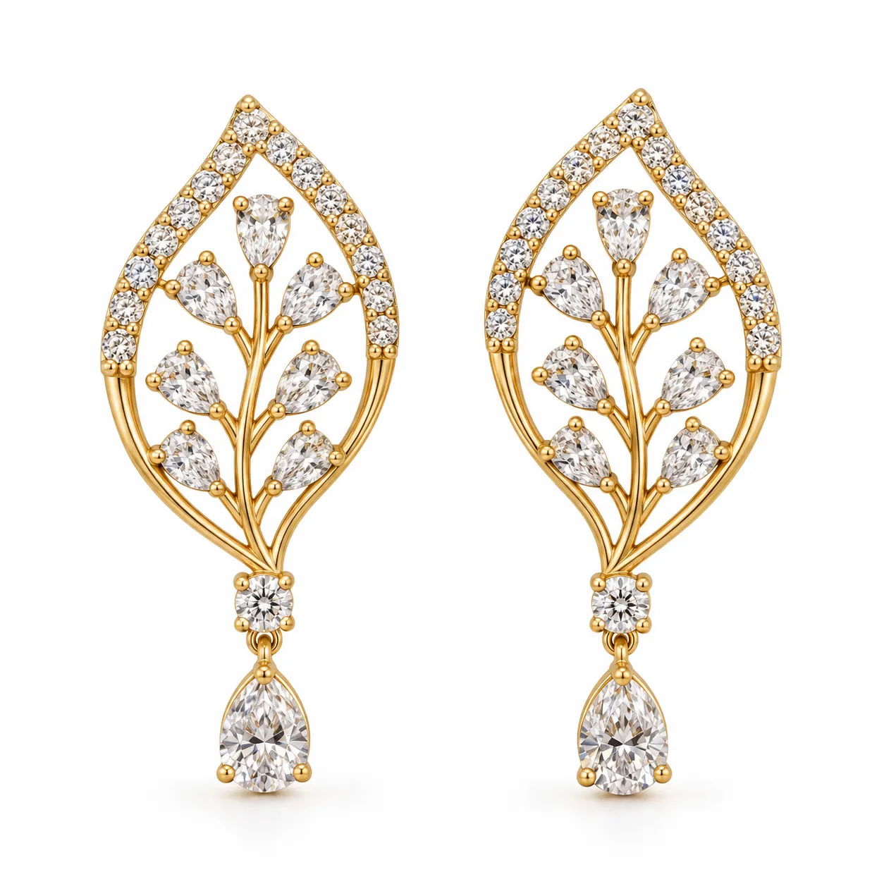 Pear Cut Lab Grown Diamond Leaf Drop Earrings – 2.80 Carat Elegant Pear Cut Lab Grown Diamond Leaf Drop Earrings for Women 2.80 Carat
