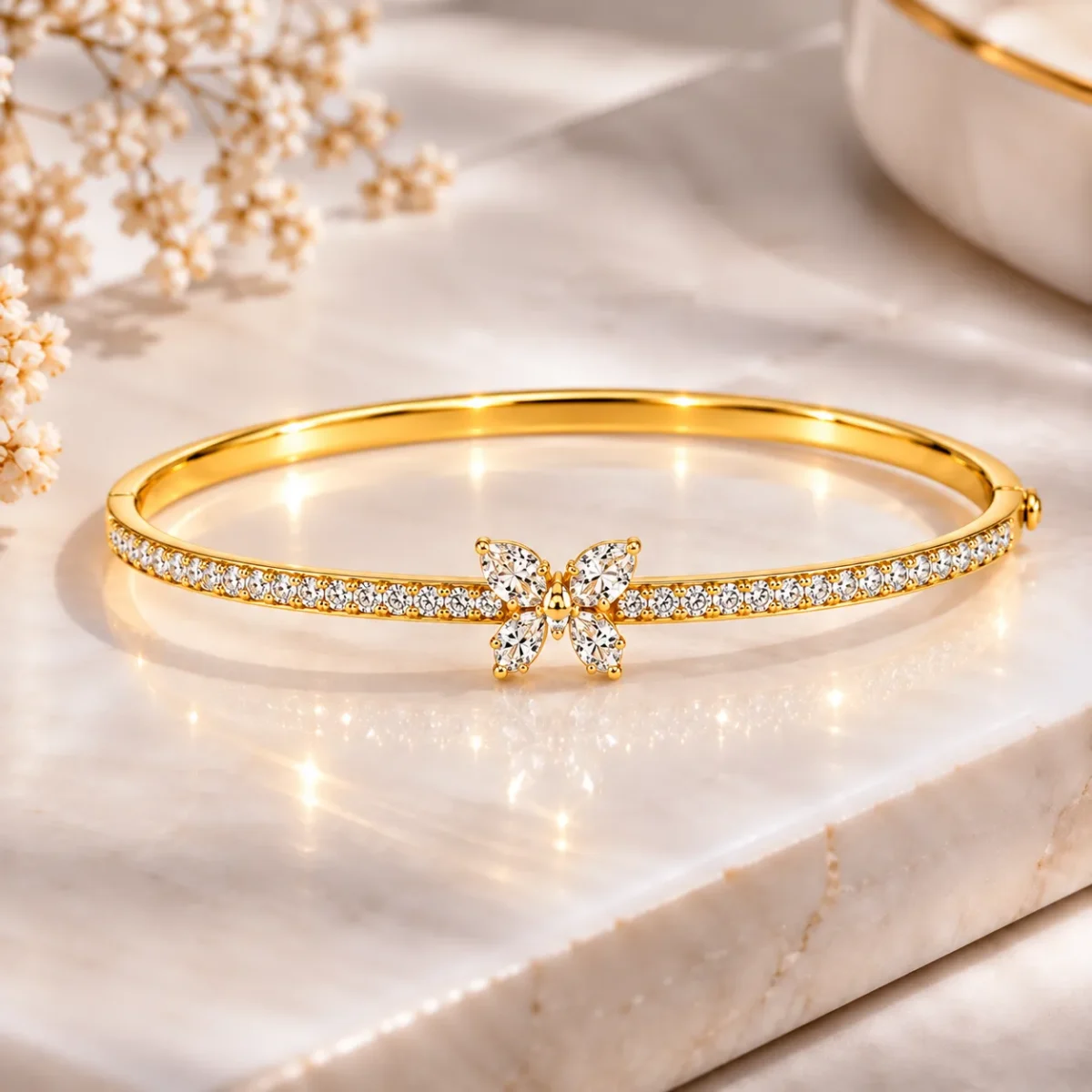 Elegant 18K Gold Butterfly Lab Grown Diamond Gold Bracelet for Women - Image 3