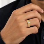 Titan Ridge Diamond Ring worn on male model hand in yellow gold