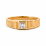 Titan Ridge Diamond Ring in yellow gold with round solitaire diamond and textured ridge band
