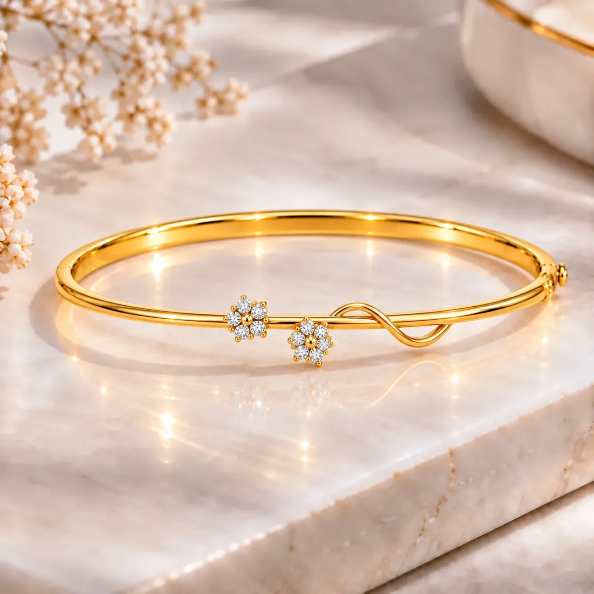 Elegant 18K Gold Floral Infinity Lab Grown Diamond Gold Bracelet for Women - Image 3