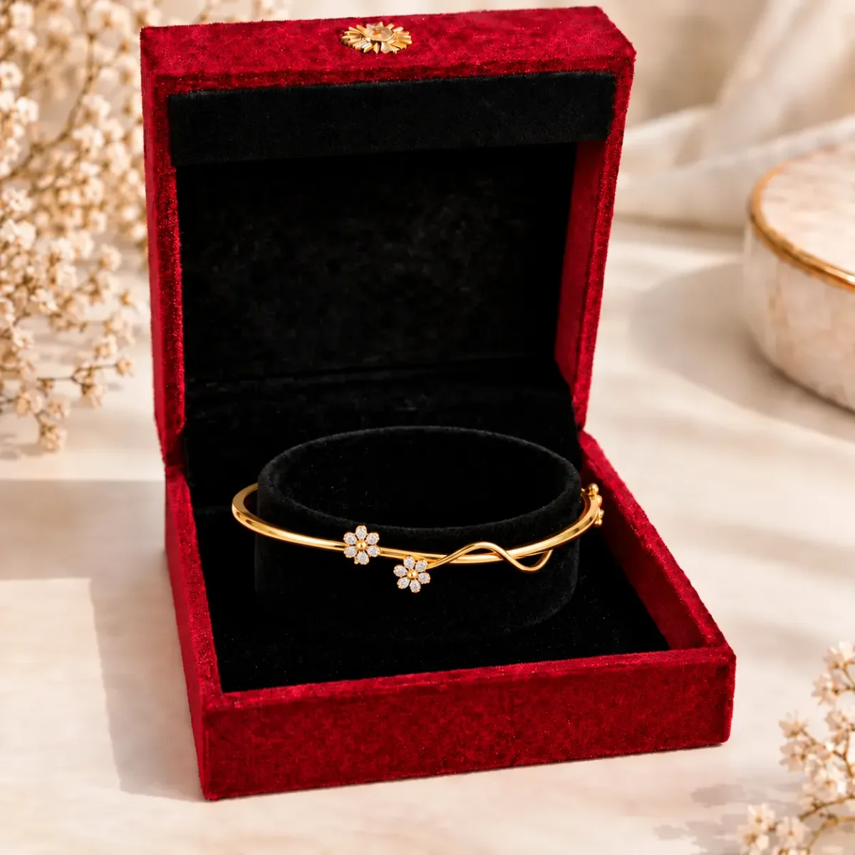 Elegant 18K Gold Floral Infinity Lab Grown Diamond Gold Bracelet for Women - Image 4
