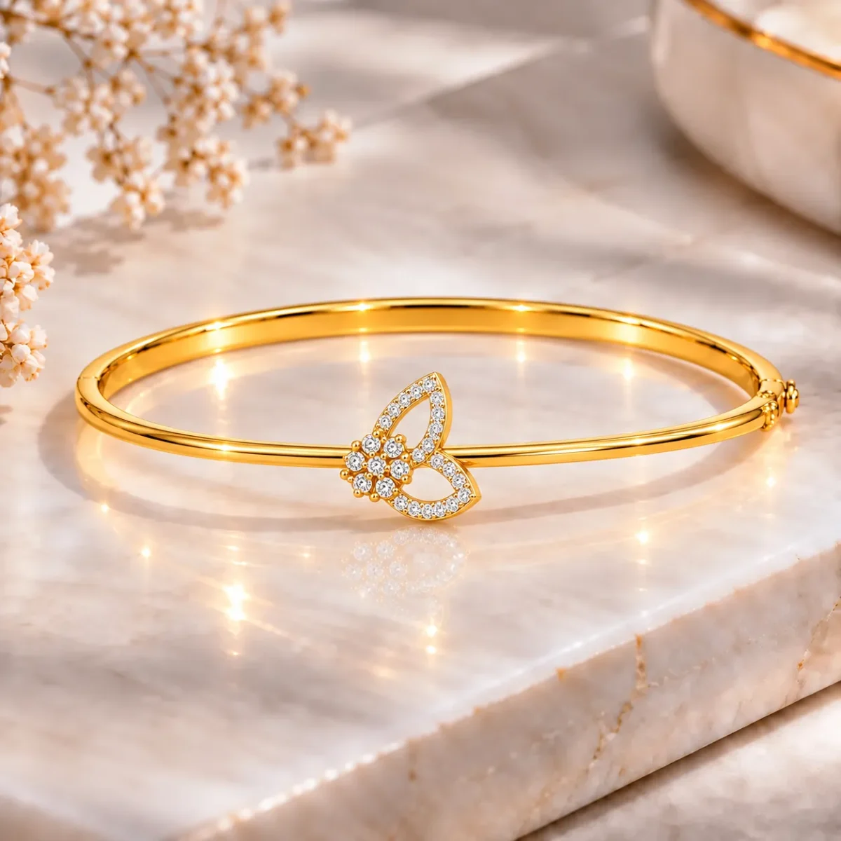 Elegant 18K Gold Floral Petal Lab Grown Diamond Gold Bracelet for Women - Image 3