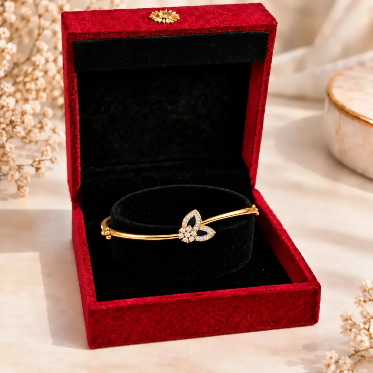 Elegant 18K Gold Floral Petal Lab Grown Diamond Gold Bracelet for Women - Image 4