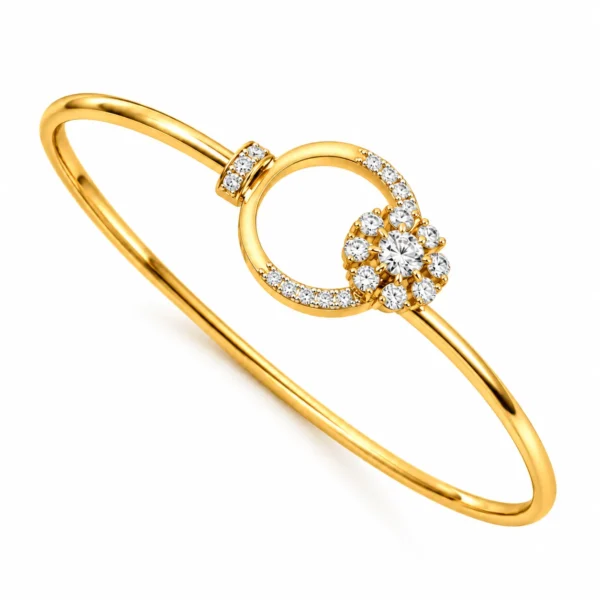 18K circular floral lab grown diamond gold bracelet for women