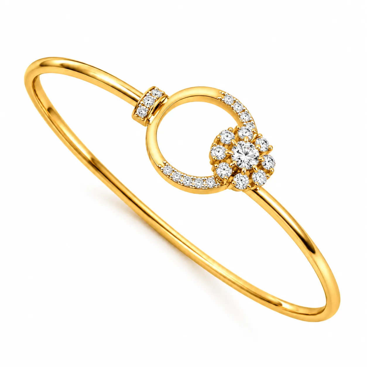 18K circular floral lab grown diamond gold bracelet for women