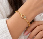 Elegant 18K Gold Circular Floral Lab Grown Diamond Gold Bracelet for Women - Image 2