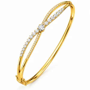 18K crossover wave lab grown diamond gold bracelet for women