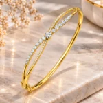 Elegant 18K Crossover Wave Lab Grown Diamond Gold Bracelet for Women - Image 3