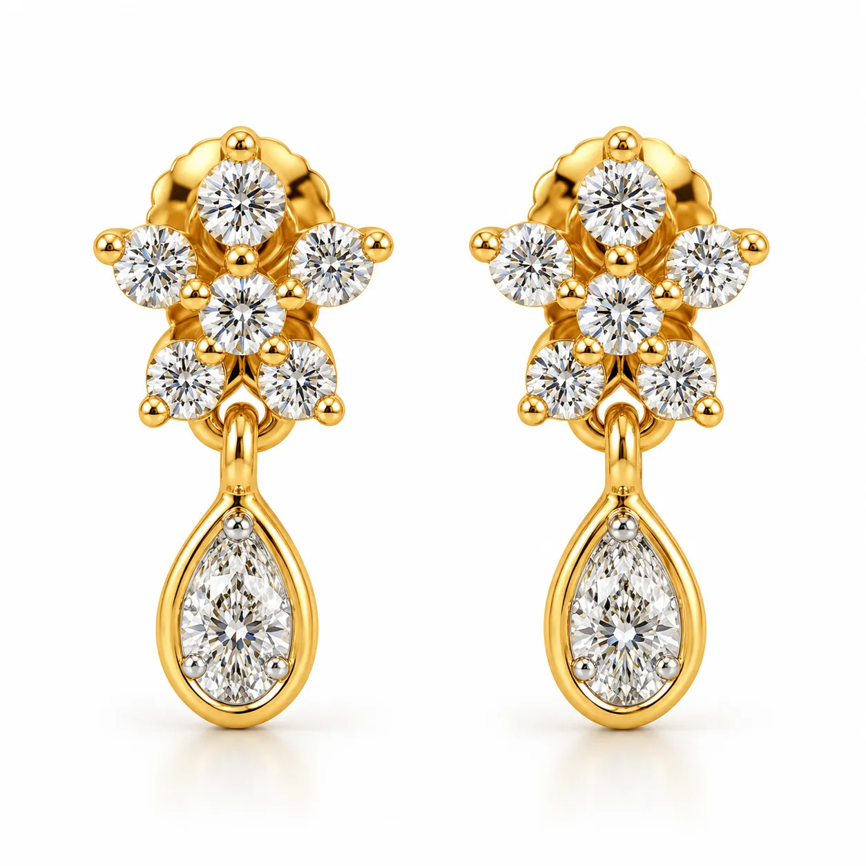 Pear Cut Floral Lab Grown Diamond Drop Earrings for Women 0.50 Carat