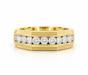 Geometric Channel Lab Grown Diamond Ring for Men front view in yellow gold