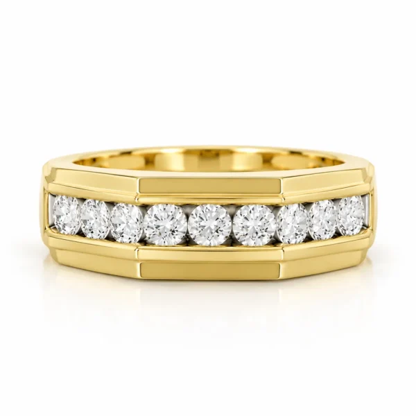 Geometric Channel Lab Grown Diamond Ring for Men front view in yellow gold