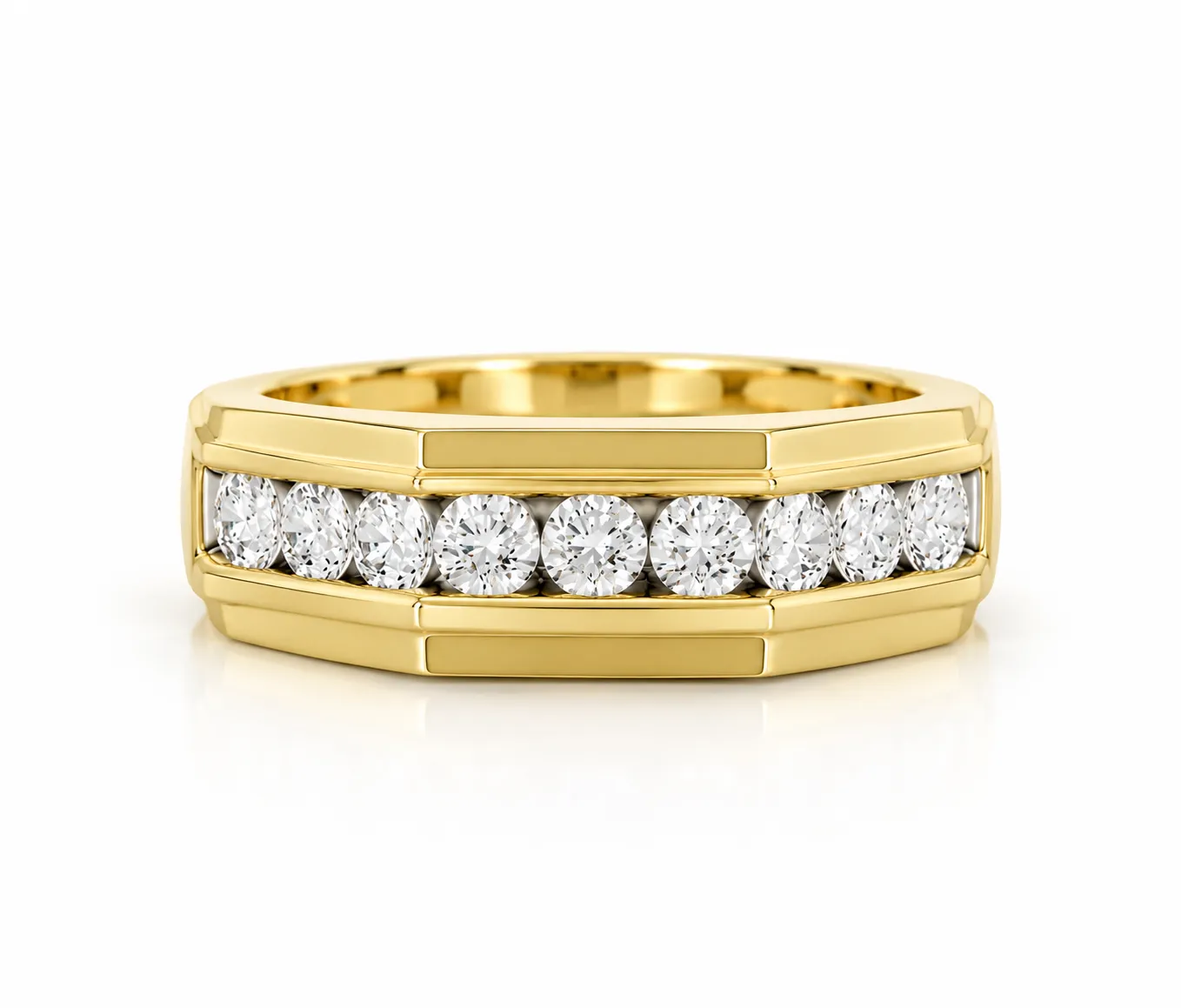 Geometric Channel Lab Grown Diamond Ring for Men front view in yellow gold