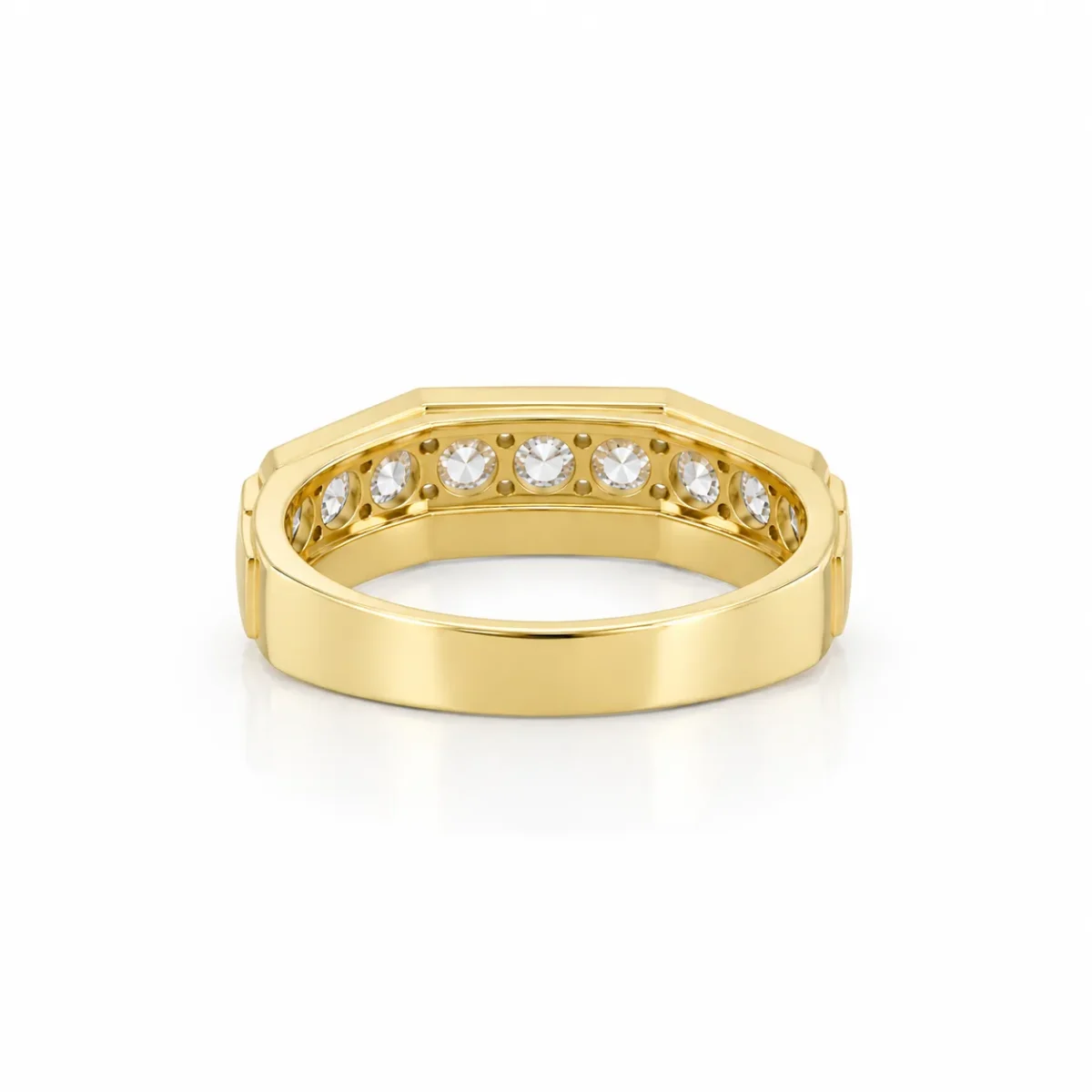 Geometric Channel Lab Grown Diamond Ring for Men back view in yellow gold