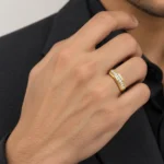 : Man wearing Geometric Channel Lab Grown Diamond Ring in yellow gold