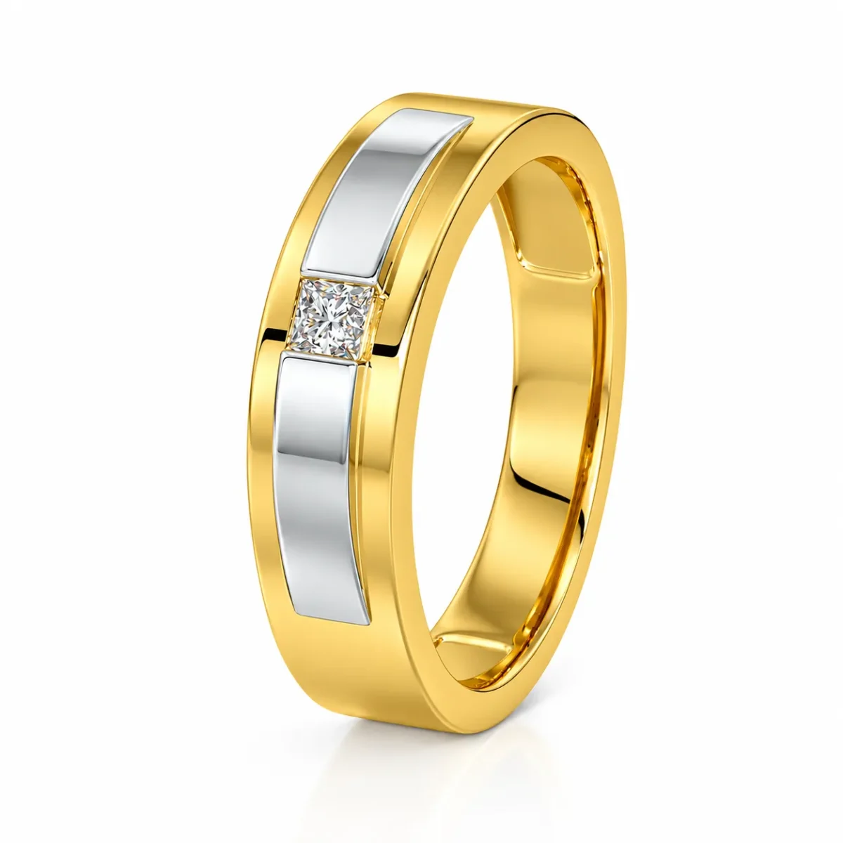 Sleek Princess Cut Lab Grown Diamond Gold Ring for Men in two-tone gold