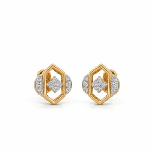 Luxury geometric lab grown diamond stud earrings for women in 14K yellow gold