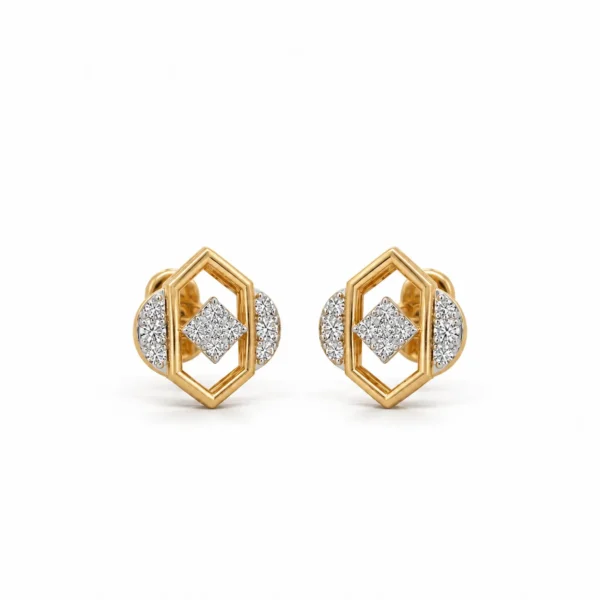 Luxury geometric lab grown diamond stud earrings for women in 14K yellow gold