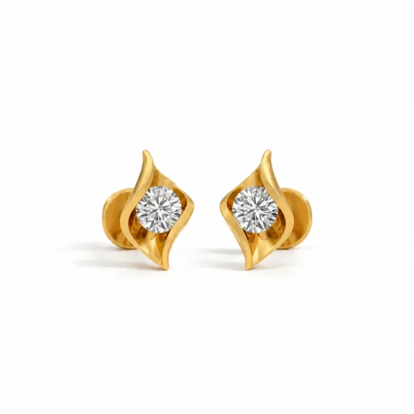 Elegant round lab grown diamond stud earrings for women in 14K yellow gold