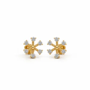 Snowflake-inspired lab grown diamond stud earrings for women in 14K yellow gold