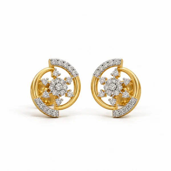 Modern Floral Halo Diamond Stud (Earrings) for Women – Brilliant Lab Grown Diamonds in 18K Gold