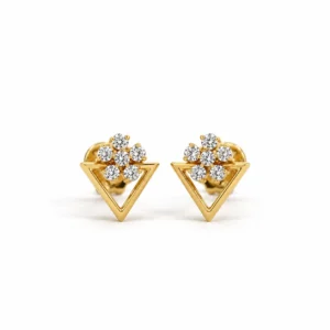 Floral triangle lab grown diamond stud earrings in 14K yellow gold