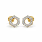 Elegant hexagonal lab grown diamond stud earrings for women in 14K yellow gold