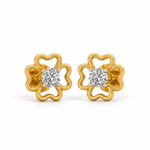 Elegant floral lab grown diamond stud earrings for women in 14K yellow gold