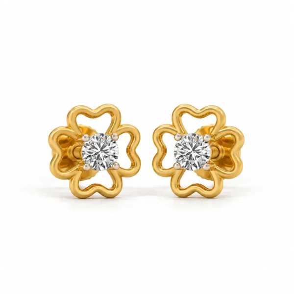 Elegant floral lab grown diamond stud earrings for women in 14K yellow gold