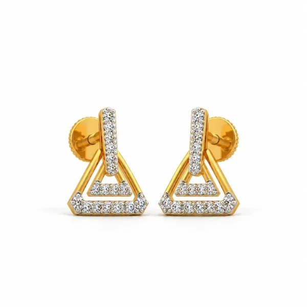 Elegant geometric lab grown diamond stud earrings for women in 14K yellow gold