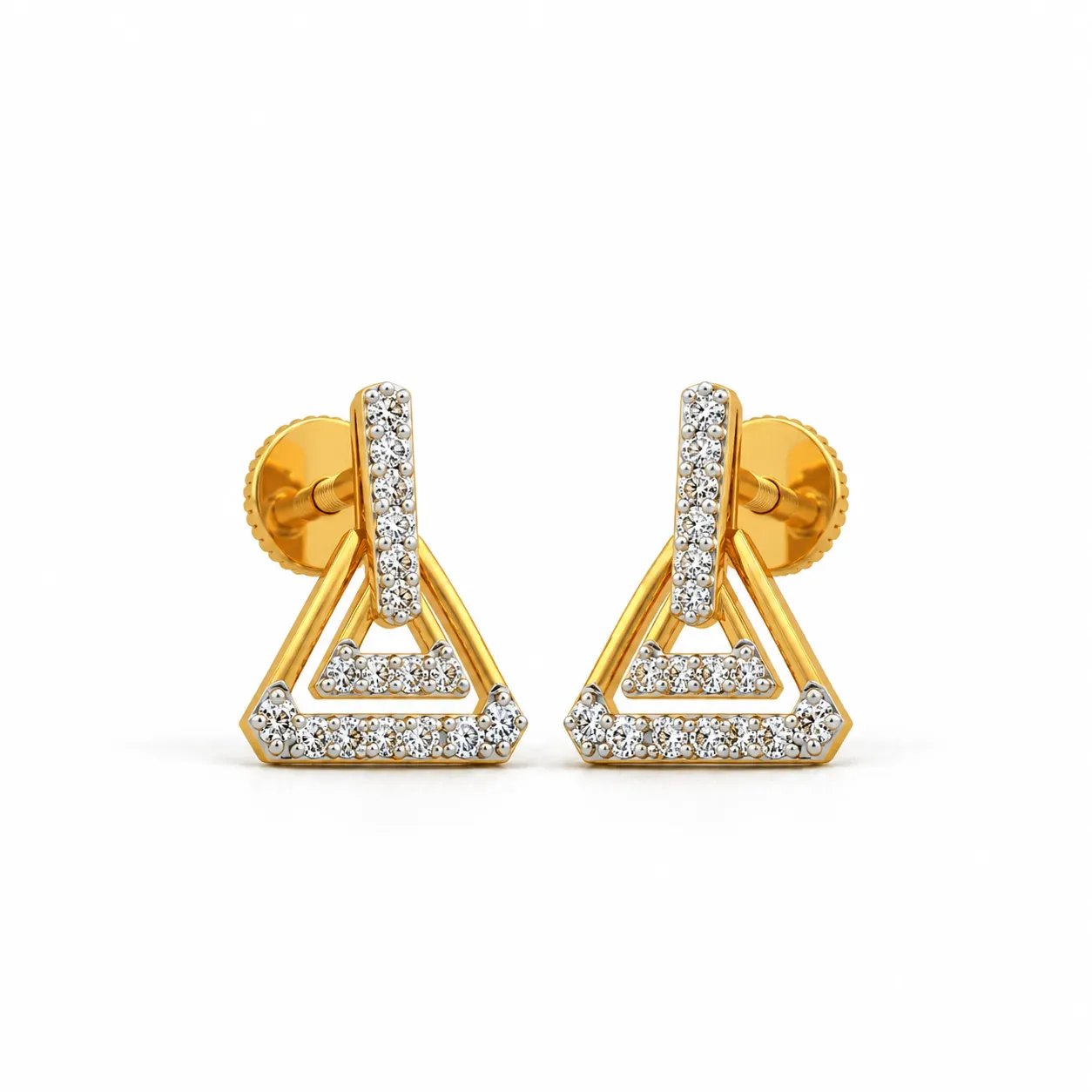 Elegant geometric lab grown diamond stud earrings for women in 14K yellow gold