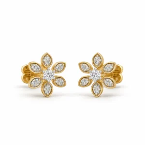 Exquisite floral lab grown diamond stud earrings for women in 14K gold