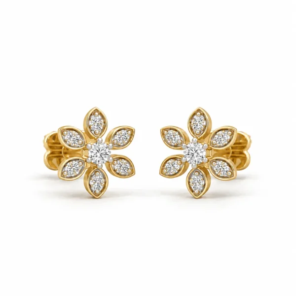 Exquisite floral lab grown diamond stud earrings for women in 14K gold