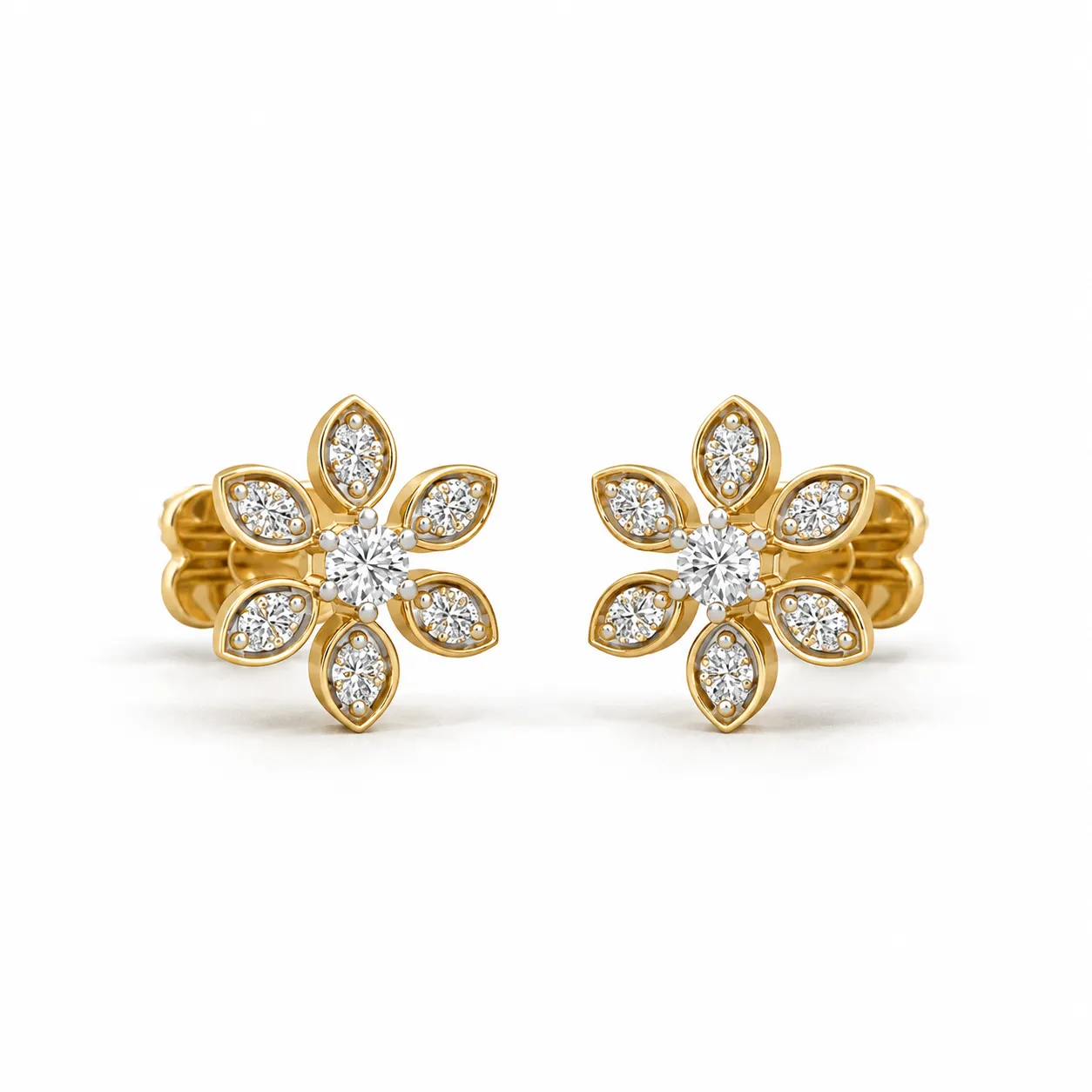 Exquisite floral lab grown diamond stud earrings for women in 14K gold