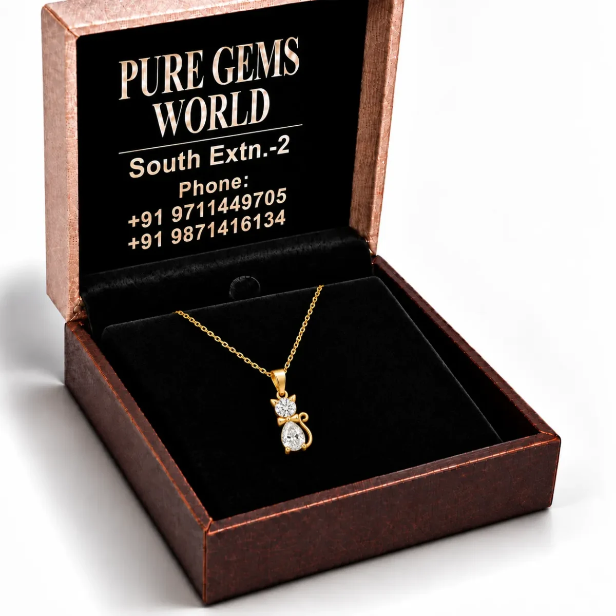 Adorable Cat Design Lab Grown Diamond Pendant with Pear & Round Diamonds in 18KGold for Women - Image 5