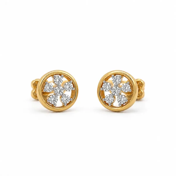 Timeless floral lab grown diamond stud earrings for women in 14K yellow gold